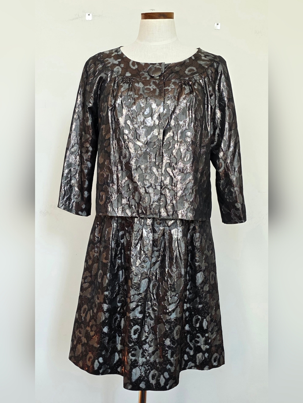 Tory Burch Black and Silver Metallic Jacquard 2-pc Dress